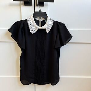 Black Blouse with Lace Collar